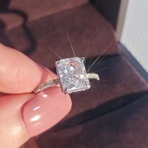 Luxury Radiant Cut Rectangle Zirconia Copper Ring For Women Elegant Geometric Inlaid Wedding Engagement Party Jewelry Gift