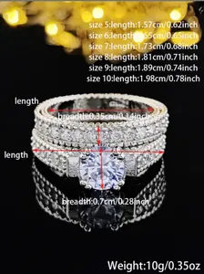 Detaillierte Größentabelle für Zirkonia-Ring-Set mit Maßen für die Größen 5 bis 10