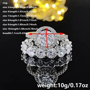 Detailed ring size chart for rectangle zircon stackable rings with size measurements