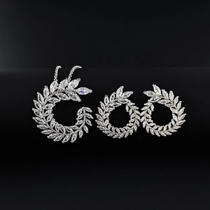 Elegant Copper Zirconia Jewelry Set For Women Sparkling Marquise Cut Zirconia Necklace And Stud Earrings For Wedding Bridal Party