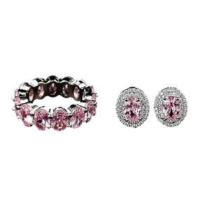 Elegant jewelry set featuring a full eternity ring and pink oval zircon stud earrings