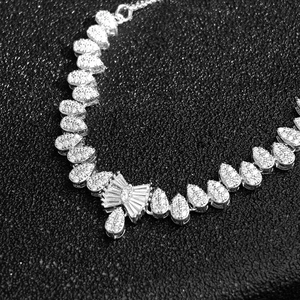 Luxus Kupfer Zirkonia Schleife Wassertropfen Anhänger Halskette Für Damen Braut Hochzeit Bankett Party Schmuck