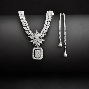 Luxus Kupfer Zirkonia Halskette Ohrringe Schmuck Für Damen Versilbert Smaragdschliff Verstellbar Braut Hochzeit Bankett