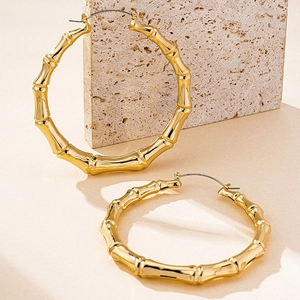 Large gold-plated bamboo hoop earrings for women with hip hop punk geometric design