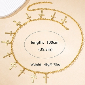 Golden cross pendant body chain for women beach style waist jewelry 100cm length