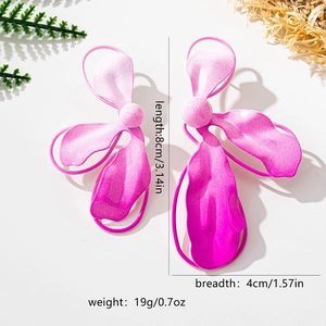Detail view of large pink petal earrings with dimensions and weight specifications
