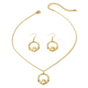 Set gioielli Claddagh dorati con cuore e corona inclusi collana ed orecchini