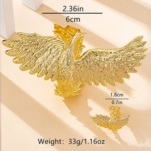 Close-up of golden phoenix bird wings with polished texture and detailed dimensions