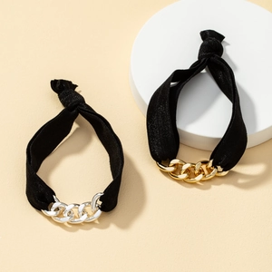 Bracelets réglables noirs minimalistes avec maillons de chaîne en métal doré et argenté
