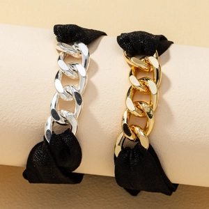 Bracelet Chaîne Épaisse en Alliage Moderne Bracelet en Tissu Élastique Accessoire Cheveux Mode Or Argent Bijoux Électroplaqués