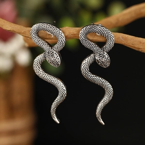Punk Snake Hoop Earrings Alloy Cobra Earrings For Women Men Vintage Antique Silver Stainless Steel Earring Post Gothic Jewelry