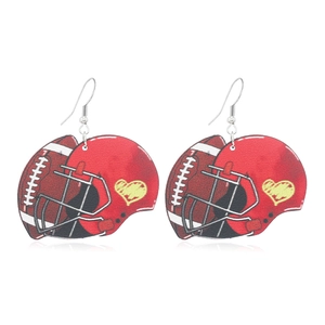 Kreative amerikanische Football Helm Holzohrringe mit Herzmotiv für Damen in Rot