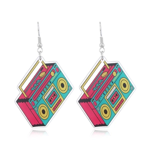 Orecchini in acrilico con radio boombox retrò dal design vintage colorato anni 80
