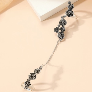 Retro zilveren roos ring armband handketting set met mooie bloemendetails