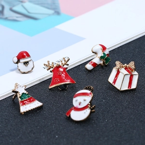 Christmas enamel stud earring set featuring Santa Claus, reindeer bell, and Xmas tree