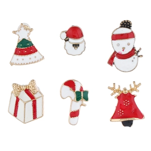 6-piece Christmas enamel pin set featuring Santa, snowman, reindeer and holiday motifs