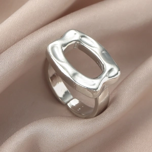 Minimalist silver geometric ring with hammered texture and adjustable open band