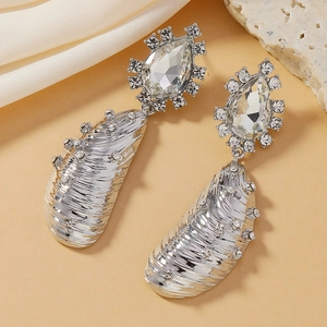 Orecchini a mezzaluna vintage francesi eleganti con cristalli a goccia argento