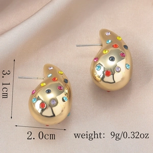 Pendientes de gota dorados chic con pedrería de colores en tela de seda, 3,1 cm