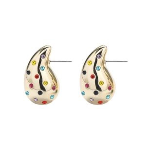 Pendientes de gota dorados minimalistas con diamantes de imitación de colores en blanco