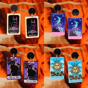 Tarot Card Acrylic Drop Earrings With Stainless Steel Earring Post Black Cat Sun Moon Gothic Halloween Jewelry For Women