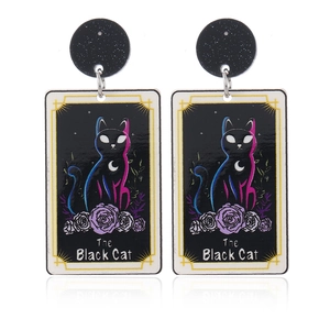Cool Halloween Black Cat tarot card earrings with double-sided acrylic print and studs