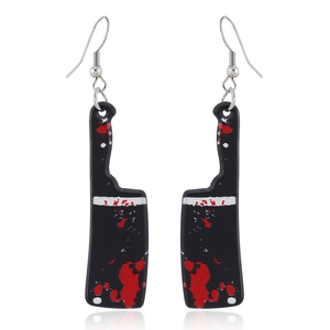 Boucles d'oreilles gothiques Halloween en forme de hachoir avec taches de sang rouge