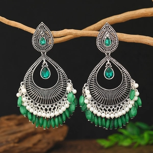 Pendientes Colgantes Étnicos Bohemios Vintage de Aleación para Mujer Pendientes Geométricos con Strass y Borla Joyería