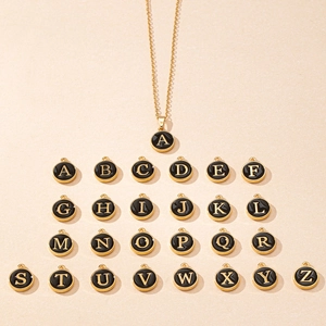 Minimalist gold and black enamel 26 English letter pendant necklace set for women