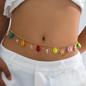 Chaîne de Taille Multicouche en Alliage Doré Bohème pour Femmes Vacances à la Plage Pendentif Coquillage Étoile de Mer Bijoux