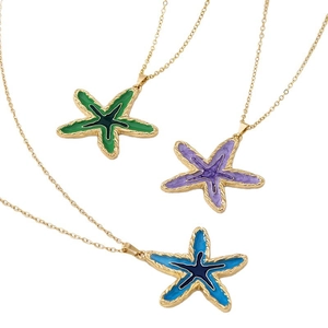 Elegante gouden zeester hanger kettingen met kleurrijk emaille in blauw, groen en paars
