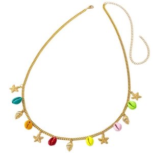 Chaîne de taille dorée bohème avec coquillages colorés et pendentifs étoile de mer