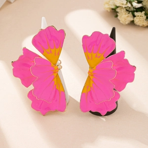 Chic pink and orange petal earrings with gold edges for women's fashion jewelry sets