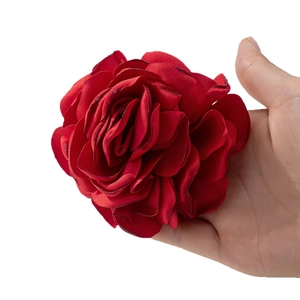 Elegant large red fabric 3D rose brooch for women with layered petals in Korean style