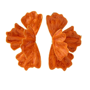 Orange enamel flower earrings with golden edges for women in trendy petal jewelry set