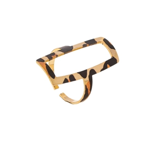 Fashionable gold-plated rectangle open ring with a trendy leopard print texture