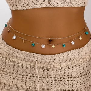 Bohemian Layered Gold Alloy Waist Chain For Women Star Artificial Pearl Body Chain Adjustable Sexy Beach Jewelry Belly Chain