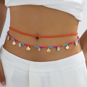 Bohemian Zweilagige Taillenkette Bunte Perlen Muschel Anhänger Strand Körperkette Sexy Sommer Urlaub Legierung Schmuck Für Damen