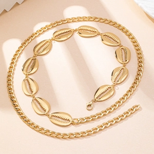 Golden shell waist chain with Cuban links and lobster clasp in Bohemian style