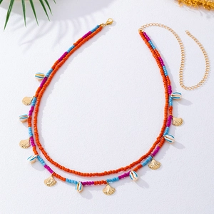 Boho Perlen-Körperkette Set mit bunten Glasperlen und goldenen Muschel-Anhängern