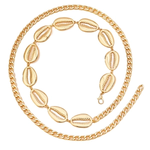 Bohemian gold shell chain belt for women featuring natural textures and adjustable lobster clasp