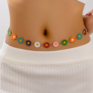 Bohemian Multicolor Enamel Daisy Waist Chain Alloy Flower Body Chain For Women Sexy Summer Beach Vacation Belt Accessory