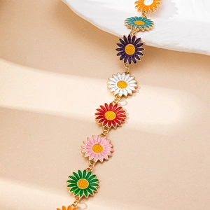 Bohemian colorful enamel daisy body chain with golden link metal for summer beach vacation