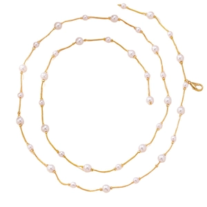Elegant gold snake chain body jewelry with white pearls and lobster clasp closure