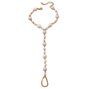 Golden baroque pearl toe anklet and ring chain for women beach vacation jewelry