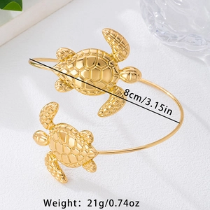 Bracciale rigido aperto dorato con design a tartaruga marina e larghezza 8cm/3,15in