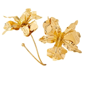 Artistic gold orchid flower arm cuff bracelet with high-gloss mirror finish for women