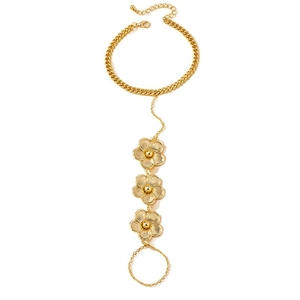 Bracelet bague fleur dorée avec chaîne gourmette pour mode de plage bohème