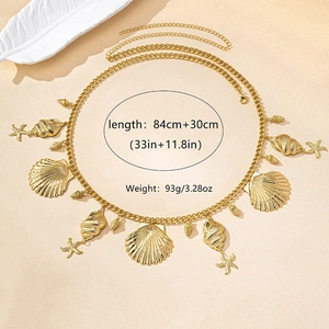 Gold ocean themed waist chain with starfish shell charms for women beach wear