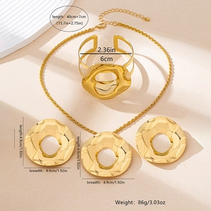 Golden geometric hollow circle jewelry set with necklace bracelet and stud earrings